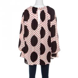 Pre Owned Valentino Avorio/Nero/Rosso Polka Dot Printed Silk Top M