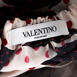 Pre Owned Valentino Avorio/Nero/Rosso Polka Dot Printed Silk Top M
