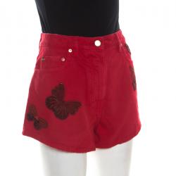 Valentino Rosso Denim Beaded Butterfly Embroidery Short S