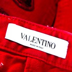 Valentino Rosso Denim Beaded Butterfly Embroidery Short S