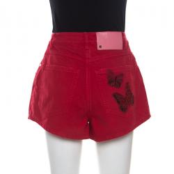 Valentino Rosso Denim Beaded Butterfly Embroidery Short S