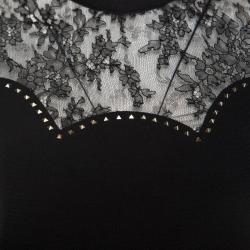 Pre Owned Valentino Black Lace Panels Scalloped Hem Rockstud Knit Dress M