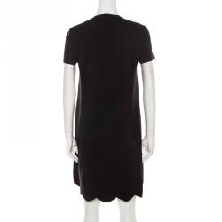 Pre Owned Valentino Black Lace Panels Scalloped Hem Rockstud Knit Dress M