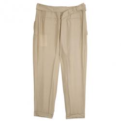 مملوكة مسبقًا Valentino Beige Bowembellished Straightleg Silk Pants M