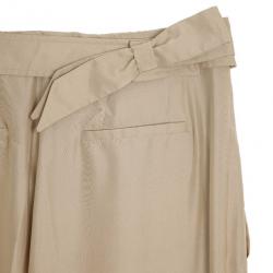 مملوكة مسبقًا Valentino Beige Bowembellished Straightleg Silk Pants M