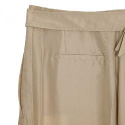 مملوكة مسبقًا Valentino Beige Bowembellished Straightleg Silk Pants M