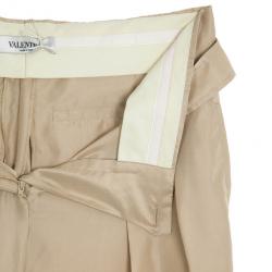 مملوكة مسبقًا Valentino Beige Bowembellished Straightleg Silk Pants M