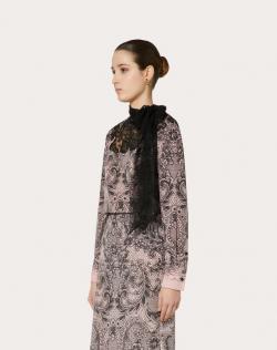 Pre Owned Valentino Two Tone Crepe de Chine Lace Print Skirt Medium / IT 42