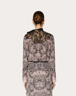 Pre Owned Valentino Two Tone Crepe de Chine Lace Print Skirt Medium / IT 42