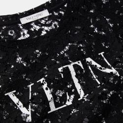 Pre Owned Valentino Black Floral Lace VLTN T-Shirt L