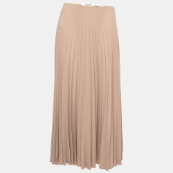 Pre Owned Valentino Nude Pink Pleated Crepe Midi Skirt M