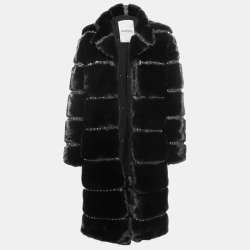 Black Rockstud Leather & Mink Fur Open Front Coat
