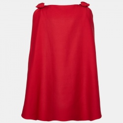 Pre Owned Valentino Red Wool & Silk Bow Detail Cape Dress M