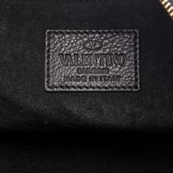 Pre Owned Valentino Black Leather C Rockee Studded Fringe Hobo