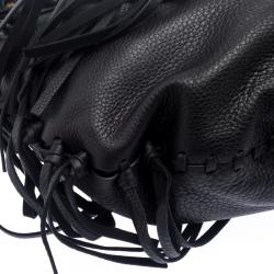Pre Owned Valentino Black Leather C Rockee Studded Fringe Hobo