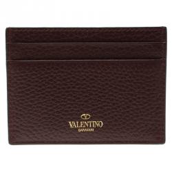 Pre Owned Valentino Burgundy Leather Rockstud Embellished Card Holder