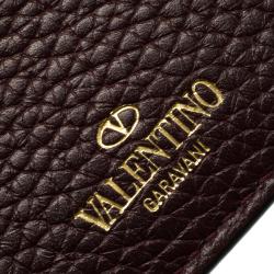Pre Owned Valentino Burgundy Leather Rockstud Embellished Card Holder