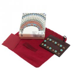 Pre Owned Valentino Burgundy Leather Rockstud Embellished Card Holder