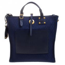 Pre Owned Valentino Blue Canvas Jacquard Eye On You Vertical Tote