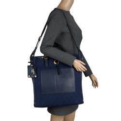 Pre Owned Valentino Blue Canvas Jacquard Eye On You Vertical Tote
