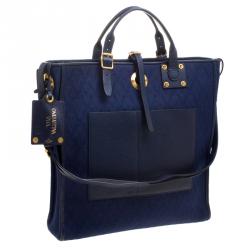 Pre Owned Valentino Blue Canvas Jacquard Eye On You Vertical Tote