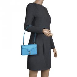 Pre Owned Valentino Blue Leather Flip Lock Flap Bag