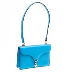 Pre Owned Valentino Blue Leather Flip Lock Flap Bag