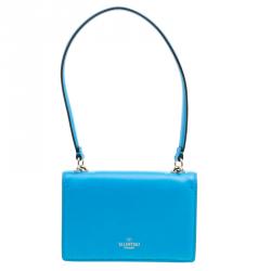 Pre Owned Valentino Blue Leather Flip Lock Flap Bag