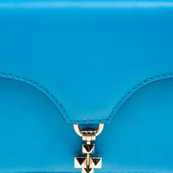 Pre Owned Valentino Blue Leather Flip Lock Flap Bag