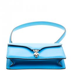 Pre Owned Valentino Blue Leather Flip Lock Flap Bag