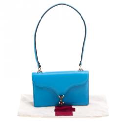 Pre Owned Valentino Blue Leather Flip Lock Flap Bag