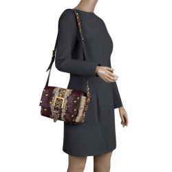 Pre Owned Valentino Burgundy Leather Painted Studs Box Bag