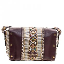 Pre Owned Valentino Burgundy Leather Painted Studs Box Bag