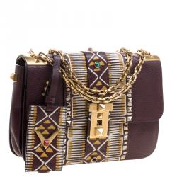 Pre Owned Valentino Burgundy Leather Painted B-Rockstud Shoulder Bag