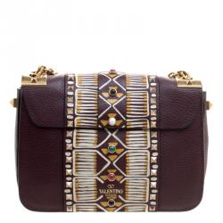 Pre Owned Valentino Burgundy Leather Painted B-Rockstud Shoulder Bag