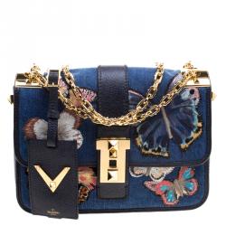 Valentino Blue Denim and Leather Butterfly Embroidered Backpack Valentino |  The Luxury Closet
