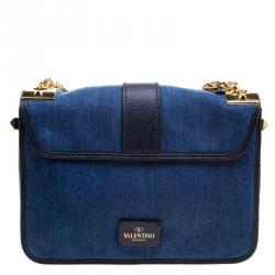 Pre Owned Valentino Blue Denim Butterfly B-Rockstud Shoulder Bag