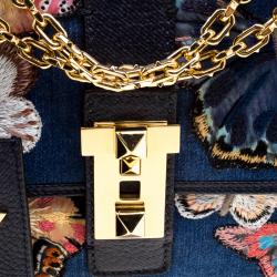 Pre Owned Valentino Blue Denim Butterfly B-Rockstud Shoulder Bag