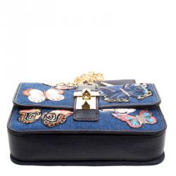 Pre Owned Valentino Blue Denim Butterfly B-Rockstud Shoulder Bag