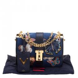 Pre Owned Valentino Blue Denim Butterfly B-Rockstud Shoulder Bag