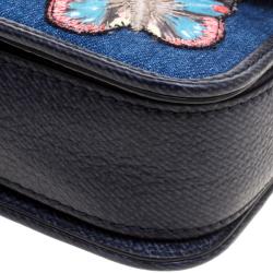 Pre Owned Valentino Blue Denim Butterfly B-Rockstud Shoulder Bag