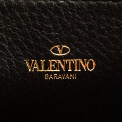 Pre Owned Valentino Gun Metal Leather Rockstud Zip Around Wallet