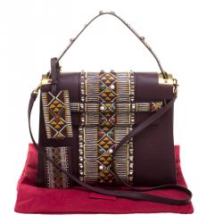 Valentino Burgundy Painted Leather My Rockstud Top Handle Bag