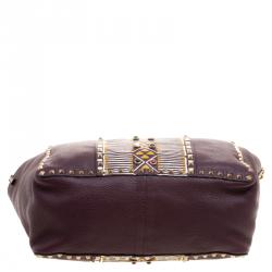 Pre Owned Valentino Burgundy Painted Leather My Rockstud Convertible Tote