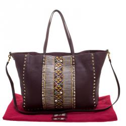 Pre Owned Valentino Burgundy Painted Leather My Rockstud Convertible Tote