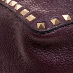 Pre Owned Valentino Burgundy Painted Leather My Rockstud Convertible Tote