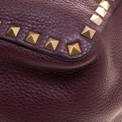 Pre Owned Valentino Burgundy Painted Leather My Rockstud Convertible Tote