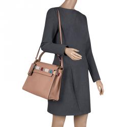 Pre Owned Valentino Brown Tribal Motif Leather My Rockstud Top Handle Bag