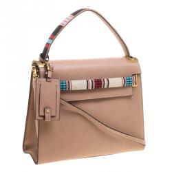 Pre Owned Valentino Brown Tribal Motif Leather My Rockstud Top Handle Bag