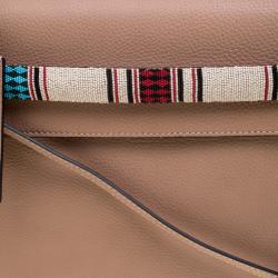 Pre Owned Valentino Brown Tribal Motif Leather My Rockstud Top Handle Bag